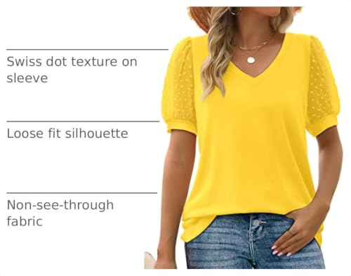 Image of Aokosor Womens Summer Tops V Neck T Shirts Swiss Dot Puff Sleeve Tops Loose Casual Tshirts
