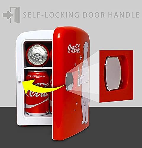 Coca-Cola 4L 6 Can Portable Mini Fridge, Cooler/Warmer, Compact Personal Refrigerator for Snacks Drinks Skincare,12V and AC Cords,Accessory for Kids Bedroom Home Office Travel Car,Coke,Red,Polar Bear