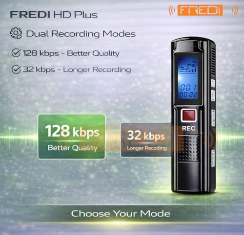 Image of FREDI HD PLUS Voice Recorder, Digital Voice Recorder for Meetings, Lectures & Students, 8GB Built-in, Portable Audio Recording Device with Mic & Speaker, Long Battery, MP3 Playback