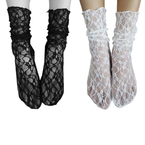 2 pares de calcetines de encaje de malla anchos, calcetines anchos de encaje para mujer