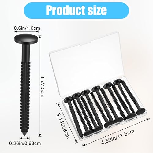 Gjinxi 12Pcs Vinyl Shutter Fastener, 3 Inch Plastic Shutter Screws, Window Panel Peg Lok Pin Pegs, Window Shutters Spikes Anchors for Fixing and Installing (Black)