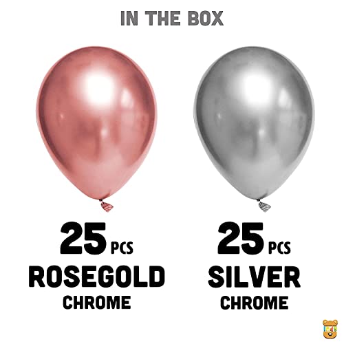 Image of Just Party 25Pcs Silver & 25Pcs Rose Gold Metallic Chrome Balloons with Shiny Surface For Birthdays /Anniversary /Engagement /Baby Shower /bachelorette Party Decorations (Pack of 50)