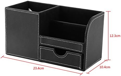 Miniatura 2 de Organizador de escritorio de oficina de piel sintética, 6 compartimentos + cajón para tarjetas de presentación, lápices, teléfono móvil, caja de