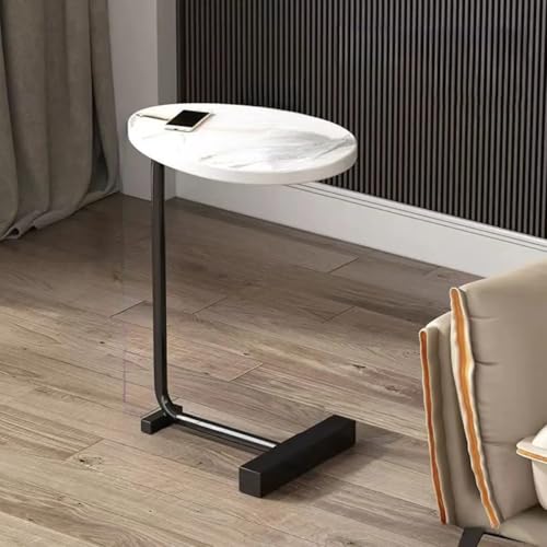 Image of Owme Adjustable Table Stands Couch Side Table, Swivel TV Tray Table, 360 Top Moving C-Shaped End Table, Small Center Table for Home Office Balcony | Storage Organizer (White, Oval)
