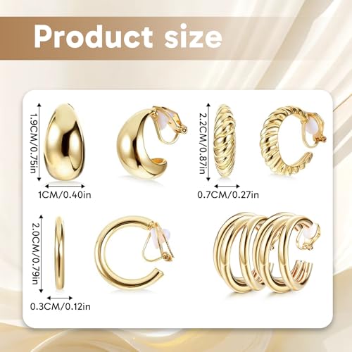 4 pares aretes clip on oro, ligeros para mujer miniatura 2