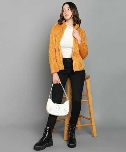 Image of Alan Jones Clothing Women's Fluffy Yarn Fleece Full-Zip Jacket | Soft Lightweight Warm Outerwear with Stand Collar & Piping at Hem & Cuffs