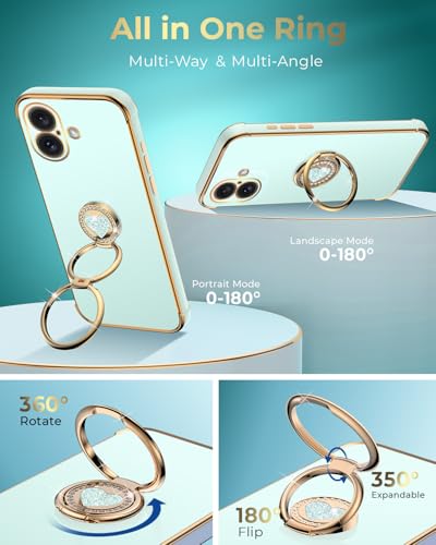 Coque pour iPhone 2024 avec support double anneau de protection de luxe vert - 3