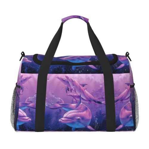 Bolsa de viaje grande Dolphins Art plegable, maleta de mano impermeable para natación y deporte