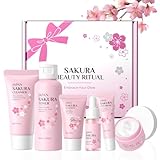 LAIKOU Juego de regalo para el cuidado de la piel para adolescentes, juegos y kits de cuidado de la piel JAPAN SAKURA para mujeres con limpiador, tónico, suero, crema para ojos, crema facial