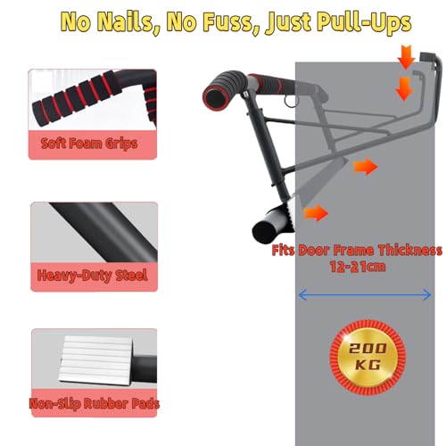 Barre de Traction Porte sans Perçage, Pull Up Bar avec Multi-Prises, Barre Traction Pliable Idéale pour Maison & Home Gym Bar de Traction (69-92cm) – Image 3