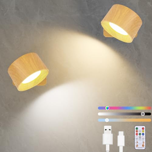 Diealles Shine Aplique Pared Interior 2 Piezas, Lampara Pared USB-C Recargable, Apliques de Pared Regulables, 360°...