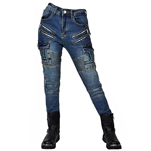 HOMDECR Pantalones vaqueros para mujer de corte entallado con protectores de rodilla y cadera, elásticos, ajustados, pantalones de motocicleta, pantalones de protección para motociclismo (azul, S)
