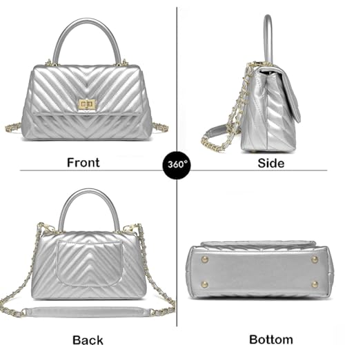 Image of ER.Roulour Quilted Crossbody Bags for Women, Trendy Roomy Shoulder Handbags with Flap Gold Hardware Chain Purses Shoulder Bag