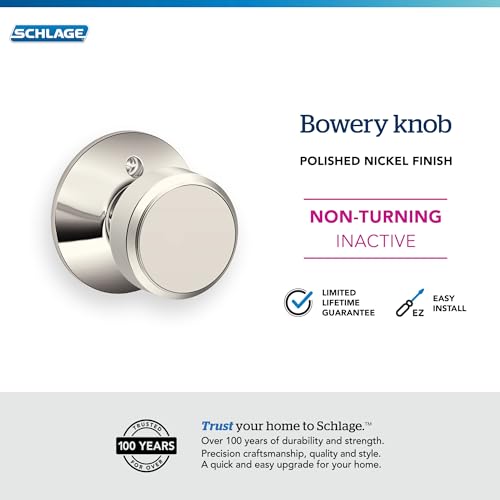 Image of SCHLAGE Bowery Knob Non-Turning Lock, Polished Nickel (F170 BWE 618)