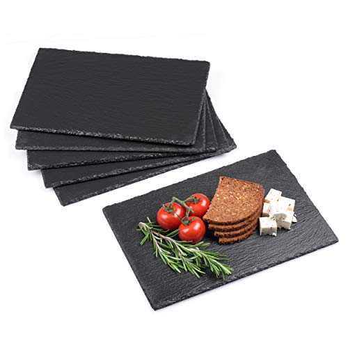 Minuma® Schieferplatten Set 6-teilig | 30 x 20 cm aus Naturgestein mit Moosgummi-Füßen zum Schutz von Oberflächen| vielseitig einsetzbar z.B. als Servierplatte oder Untersetzer | edle Naturoptik Cover