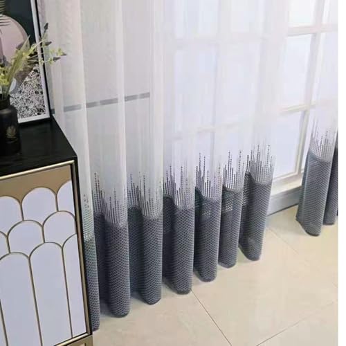 Cortinas de otoño grises para sala con 2 paneles de poliéster bordados de 107x182 cm 2