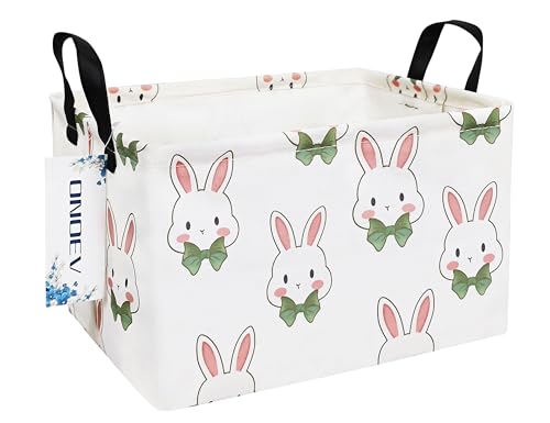 Image of Rectangular Folding Laundry Basket,Waterproof Canvas Basket,Gift Basket,Suitable for Children's Room,Office,Clothes,Toys Storage(Rabbit)