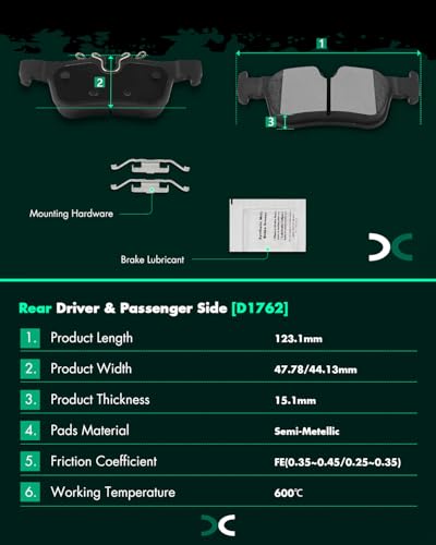 Image of SCITOO D1762-8993 Disc Brake Pads Set Rear Semi-Metal Brake Pads w /Hardware | For BMW For 228i Gran Coupe,For 228i xDrive Gran Coupe,For i3,For X1,For X2,For Mini For Cooper Clubman,For Cooper Countryman