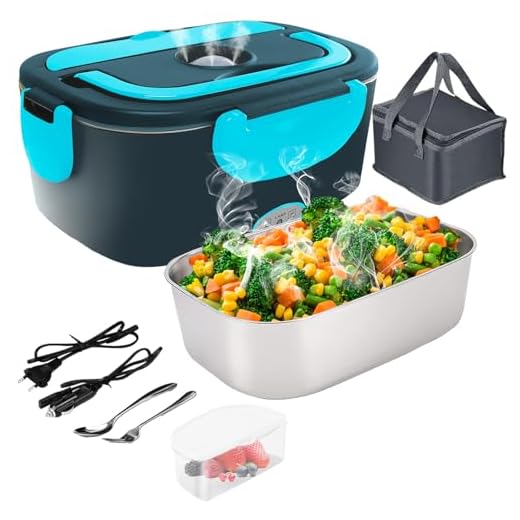 Gentre Fiambrera Electrica 4 en 1 12V/24V/220V~240V Calentador de Comida Portatil con Termo para Coche Camión y Trabajo 1.5L 60W en Acero Inoxidable con Tartera Bolsa Térmica y Juego de Cubiertos