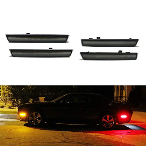 iJDMTOY Smoked Lens Amber/Red Full LED Side Marker Light Kit Compatible With 2015-2020