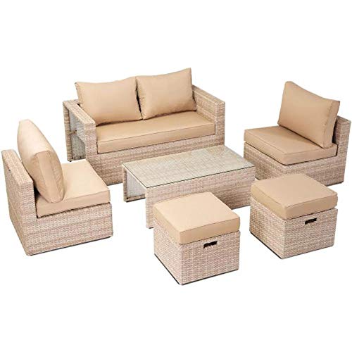 MUCHENG ZI Sofa Soft 6Pcs Outdoor Patio Rattan Leather Sofa Set Table Chair Cushion for Indoor Living Room