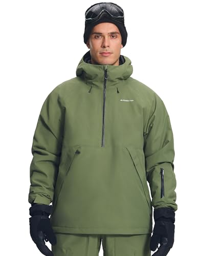 Pioneer Camp Herren Semi-Front Skijacke mit 10000 mm Wassersäule Wasserdichte & atmungsaktive (7000 g) Ski- und Snowboardjacke mit abnehmbarem Schneerock Verstellbarer Kapuze Armeegrün S