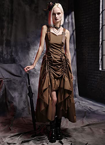 Scarlet Darkness Women Steampunk Costume Victorian Gothic High-Low Hem Ruffled Dress 2Xl Brown #TOP2