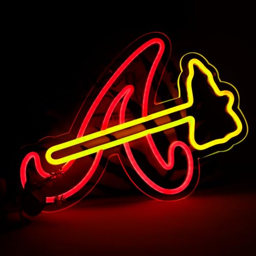 Balanar Braves Neon Signs For Wall Decor ,Baseball Team Neon Light for Bedroom Man Cave Party Bar Background Decoration,Neon for Parties, Bars, Dorms, Office Wall Art and Game Room Decor16.1*11.4 inch