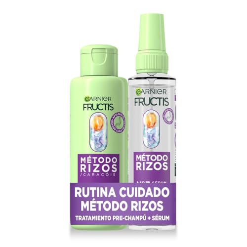 Garnier Fructis Método Rizos con Tratamiento Pre Champú y Sérum Spray para cabello rizado, Rizos y ondas definidas, Ácido hialurónico y Karité, Fórmula vegana, 200ml+150 ml