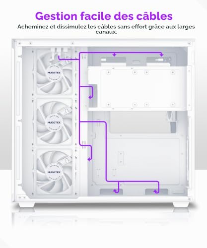 MUSETEX Y6 Case PC, con 7 Ventole PWM ARGB (Infinity Mirror) Preinstallate, Case ATX Mid Tower, Case PC Gaming con Type-C, Vetro Temperato a 270° Vista Completa,Bianco,Taglia: 42,5P x 27,5l x 39,8H cm - 18