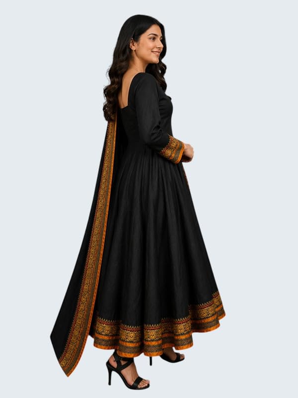 Image of Women's Vichitra Silk Anarkali Gown with Dupatta | Designer Flared Ethnic Long Gown for Women | Festive Wedding Traditional Dress