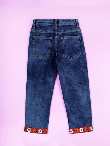 Image of KiddoPanti Girls Solid Waist Elasticated Straight Fit Jeans