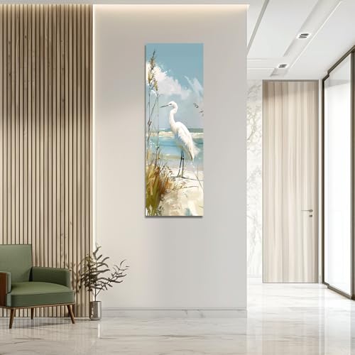 PBXBJY Heron Canvas Wall Art Coastal Crane Pictures White Heron Painting Prints Beach Reeds Poster Ocean Bird Artwork for Bathroom Living Room Home Decor (10.00" x 30.00") by PBXBJY - Used condition - Image 2