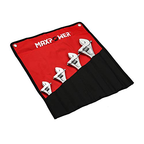 Maxpower 4Pcs Adjustable Wrench Set, 6-Inch, 8-Inch, 10-Inch, 12-Inch Heavy Duty Shifter Movable Spanner With Ergonomic Handle, Wide Jaw, Drop Forged Cr-V Steel, Chrome Finish, Metric/Sae #TOP4