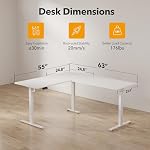 CubiCubi L Bureau de bord en forme 63 x 55 Hauteur réglable de pouce, bureau d'angle électrique, bureau de salon assis avec panneau d'asphalte, blanc