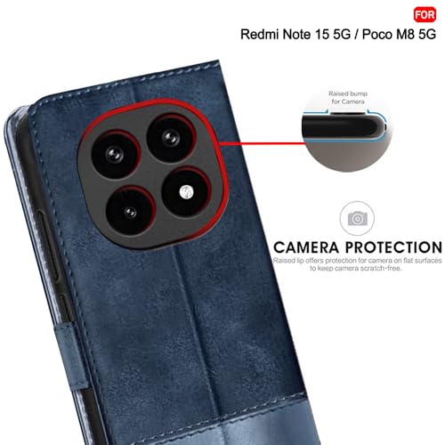 Image of TheGiftKart Flip Back Cover Case for Mi Redmi Note 15 / Note 15 SE /Poco M8 5G | Dual-Color Leather Finish | Inbuilt Stand & Pockets | Wallet Style Flip Back Case Cover (Faux Leather, Blue & Sky)