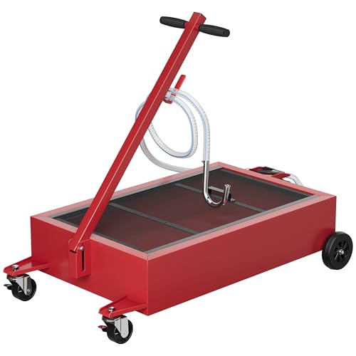 Loumernhant Red 15 Gallon Electric Oil Drain Pan Low Profile 12V Pump 6.5FT Hose Folding Handle & Rolling Cart Heavy-Duty for Trucks RVs & SUVs