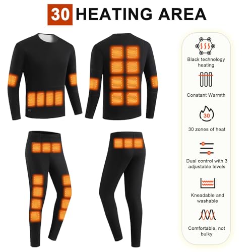 Heated Underwear Set for Men Women, Thermal Shirt and Warm Pants with 30 Heating Zones, Winter Cold Weather Base Layer Set2