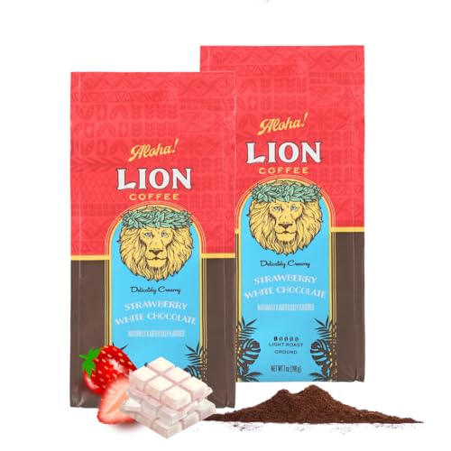 ライオンコーヒー ストロベリーホワイトチョコレート 7oz (198g) ×2個 (粉)フレーバーコーヒー ドリップ ハワイ 中挽き ライトロースト 水出しOK 人気 ギフト lioncoffee