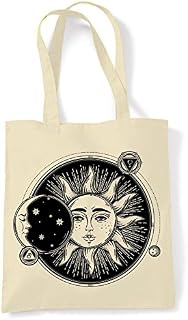 Sun and Moon Eclipse Hipster Tattoo Large Print Tote Bags Aesthetic - Eco-friendly Tote Bags for Women, Reusable Shopping Bag, Beach Bag