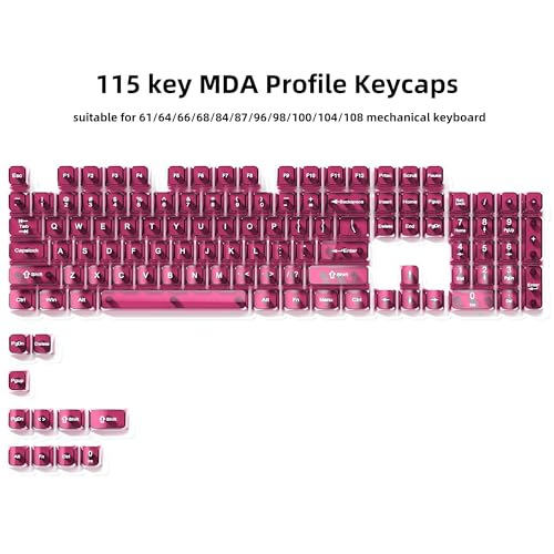 Image of dagaladoo Fuchsia Clear keycaps for Mechanical Keyboard,Transparent MDA keycaps 60 75 100 Percent,Ceramic Jelly Key caps Set,Shine Through Key caps for Mx Switches Mechanical Keyboard(115key)