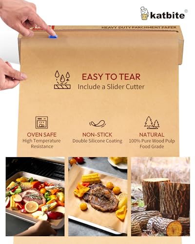 Image of Unbleached Parchment Paper Roll for Baking, 15 in x 210 ft, 260 Sq.Ft, Baking Paper with Slide Cutter, Heavy Duty & Non-stick, Brown Parchment Paper for Cooking, Air Fryer, Steaming, Bread | Unbleached Non-stick Baking Paper with a Slide Cutter for Cooking, Air Frying, Steaming and Baking Bread