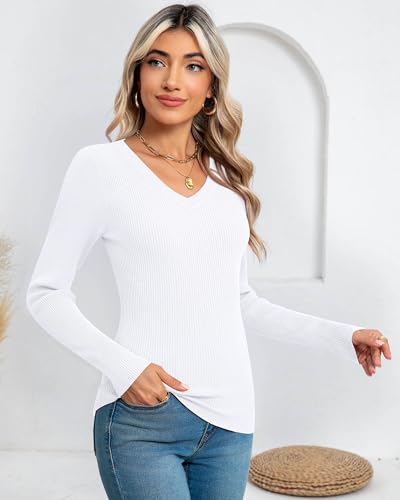 Ficerd 3 Pack Women's Pullover Sweaters, Ribbed Knit Long Sleeve V Neck Knit Tops Slim Fit Shirts 2025 Fall Winter Trendy4