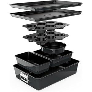 NutriChef Set Padelle Antiaderenti da 8 Pezzi, Teglie Rotonda per Torte, per Pane, per Muffin, Teglie Larghe e Quadrate, e Teglia per Biscotti, Nero