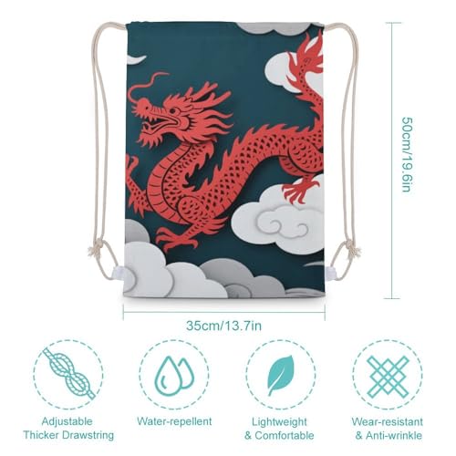 Paper Dragon Drawstring Backpack Gym Bag Lightweight Sackpack Gift for Hiking Travel Beach Shopping2