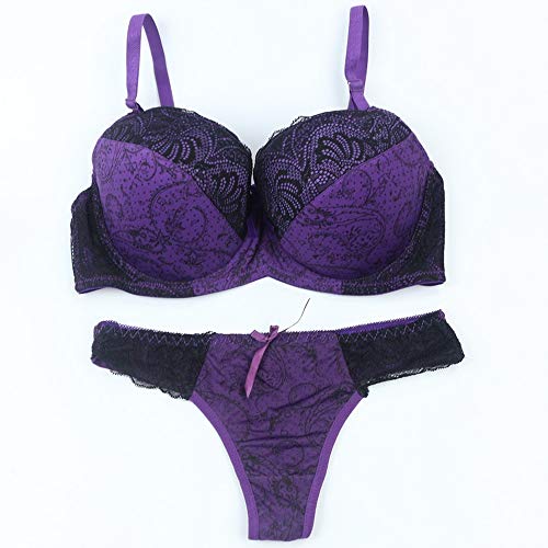 Swbreety Women's Comfortable Push Up Embroidery Lace Bra and Panty Set Plus Size2