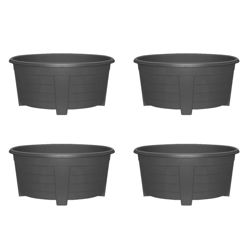 SIDSONS 55cm Large Plastic Oval Plant Pot - Garden Flower Planter Pots Garden Window Herb Box, (Pack Of 4) Indoor & Outdoor Flower Pots/Plant Pot, DIY Drainage Holes, 55cm diameter (4, Sleek Black)