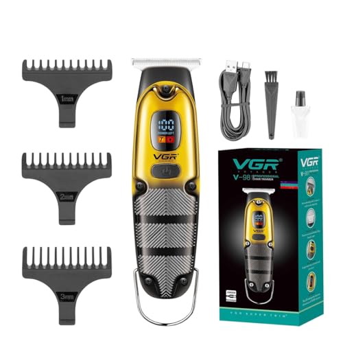 Image of VGR V-981 Professional Digital Display with Turbo function Rechargeable cordless Pro Self Haircut Hair Clipper Beard trimmer Hanging Loop Stainless steel Blades USB Charging cable 3 Guide Comb, Yellow