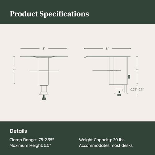 Image of Branch Desk Perch - Elevated Desk Clamp Shelf for Monitors, Laptops, and Accessories - Powder-Coated Steel with Felt-Lined Platform - Two Tier Organizer - White