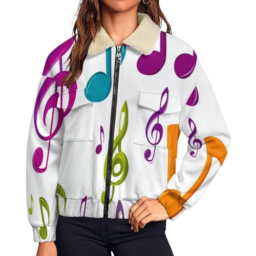Manteau en peluche femme imprimé notes de musique tendance